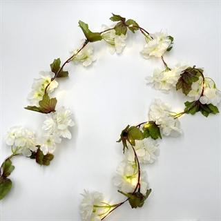 LED lyskæde med hvide kirsebærblomster og blade